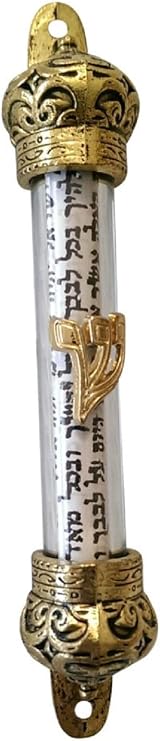 Bethlehem Gifts TM Jewish MEZUZAH with Scroll Brass Royal Crown & Glass Case Judaica Jewish Israel Door Mezuza 4"