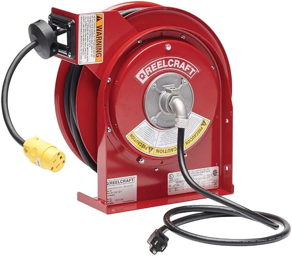 Reelcraft L-4545-123-3 Spring Driven Cord Reel with 45-Feet of 12/3 Cord and Single Outlet