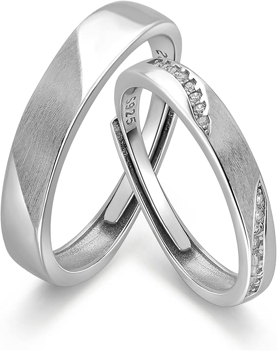 Meissa Couple Rings 925 Sterling Silver Dainty Diamond Wedding Bands Men and Women Promise Ring Statment Ring Size Adjustable