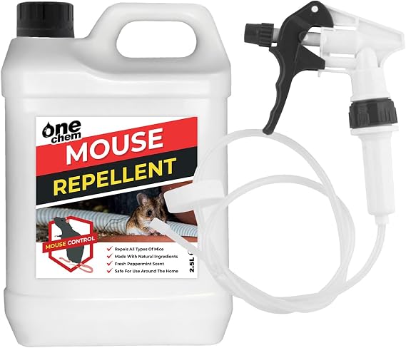 One Chem Mouse Repellent Spray, 2.5L with Long Hose Trigger, Peppermint Scent, Anti-Rodent Solution for Home, Garden, Loft, Garage, Indoor and Outdoor Use