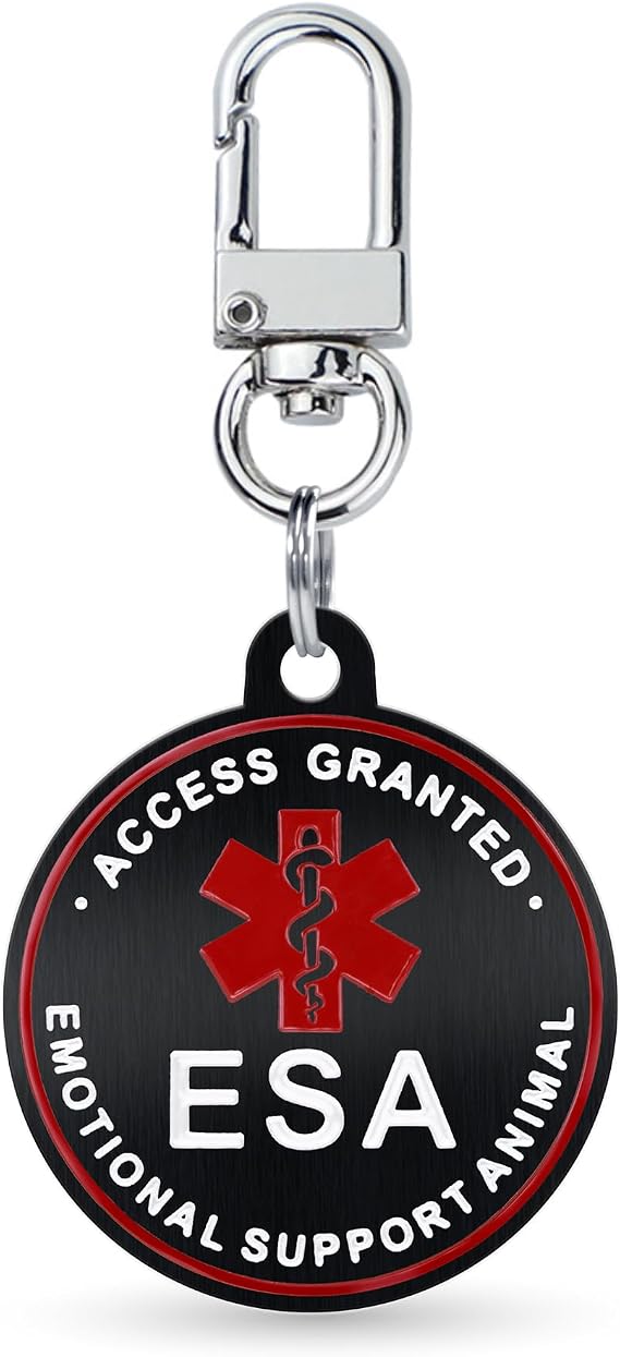 Service Dog ID Tag for Small & Large Dogs - Emotional Support ESA Medical Alert Collar Accessory - Durable Stainless Steel Service Animal Tag - Access Granted ESA Tag in Black Large
