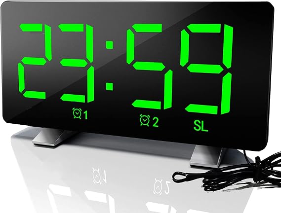 ThreeH Alarm Clock Radio with USB Charging Ports Dimmer 12/24H Green