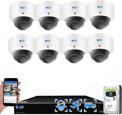 GW Security 16 Channel H.265 PoE 12MP NVR 4K Security Camera System with 8 x 4K 8MP Face RecognitionHumanVehicle Detection Outdoor Indoor Microphone Dome IP Camera, 10 Smart AI Functions