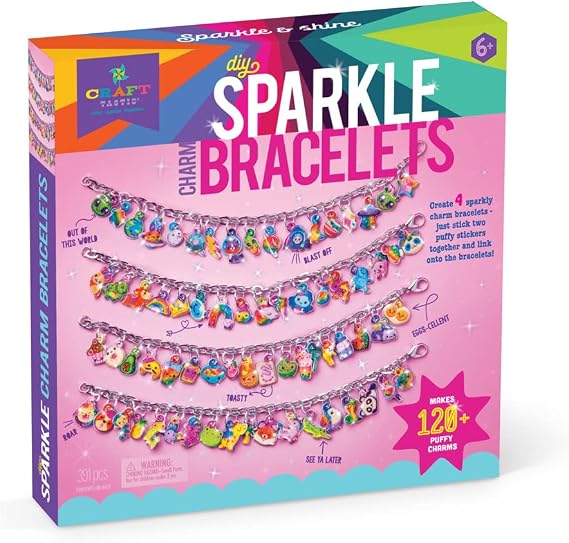 Craft-tastic DIY Puffy Charm Bracelets Kit Make Your Own Jewelry Ages 6+, 9 Inch
