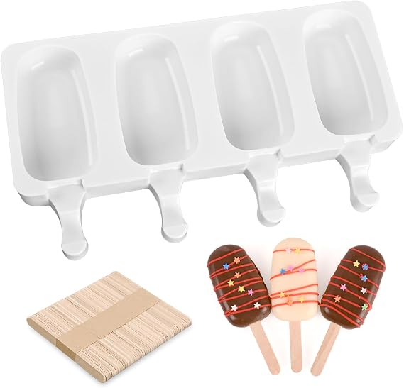 Sakolla Popsicle Silicone Mold with 50 Pcs Wooden Sticks