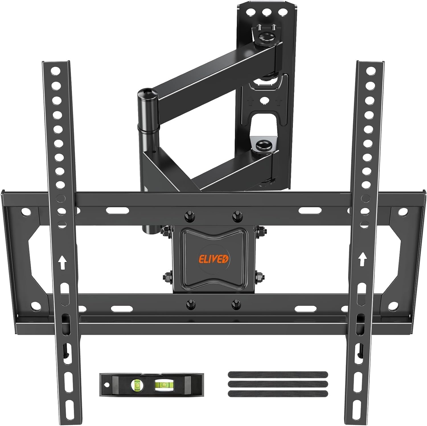 ELIVED Full Motion TV Wall Mount for Most 26-55 Inch Flat Curved TVs Up to 77 lbs, Swivel and Tilt tv Bracket with Articulating Arms, Perfect Center Single Stud Corner TV Mount, Max VESA 400x400mm