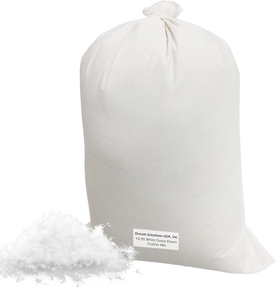 Dream Solutions USA Bulk Goose Down Filling 10/90 (1 lb) 100% Natural White Down and Feather Fill Stuffing Comforters, Pillows, Jackets and More Ultra-Plush Hungarian Softness Brand