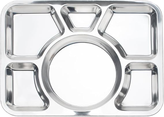 Aspire Divided Dinner Tray Stainless Steel, 6-Compartment Plate