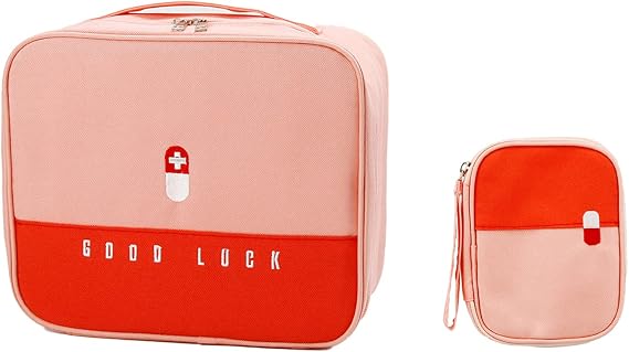 TOPASION Cute Pink Empty First Aid Bags, Travel Medicine Bag for Women and Girls, Medical Supplies Organizer Bag, Portable Kit for Traveling, Car, Home, Camping, Office, Hiking, Outdoor