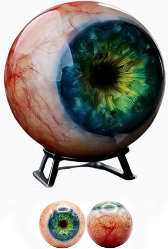 Hyper-Realistic Monster Eye Decor – 3D Eyeball Ornament with Stand, Creepy Realistic Eyeball Sculpture, Unique Horror Gift for Halloween, Gothic & Dark Home Decor Lovers (Green)