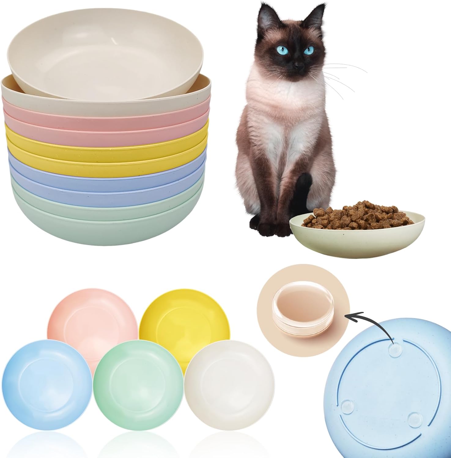 10 Pcs Cat Food Bowls for Whisker Fatigue Relief, 5.7 Inch Cat Dishes for Food and Water, Wheat Straw Kitten Bowls for Indoor Cats, Wide Shallow Small Pet Dishes Plates