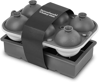 Samuelworld Premium Ice Tray Combo, Large Ice Sphere Maker & Giant Ice Cube Trays, 2 Packs, Food Grade, Durable Flexible Easy To Use, Spill-Free Integrated Funnels, Whiskey Bourbon CocktailsGray