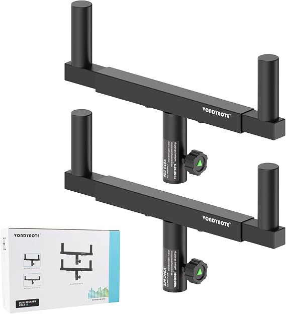 Vondynote Set of 2 Dual Speaker Mount Bar Speaker Pole Bracket Adjust Width