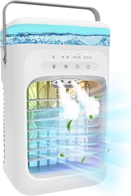 Portable Air Conditioner, 2025 Upgrade Evaporative Mini Portable AC Unit with 3 Adjustable Speed 2-4H Timer & 7-Color LED, Compact Cooling Fan for Bedroom, Home, Office, Small Rooms