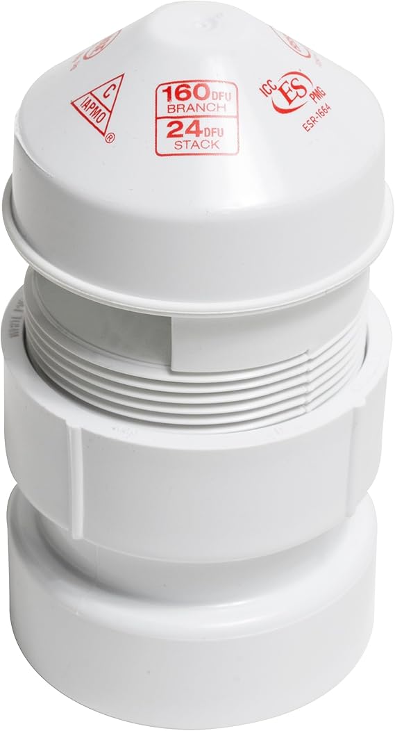 Oatey, 1.5-2, White 39016 Air Admittance Valve with Straight PVC Schedule 40 Adapter Sure-Vent 1.5 in x 2 in. 160 Branch, 24 Stack DFU Capacity