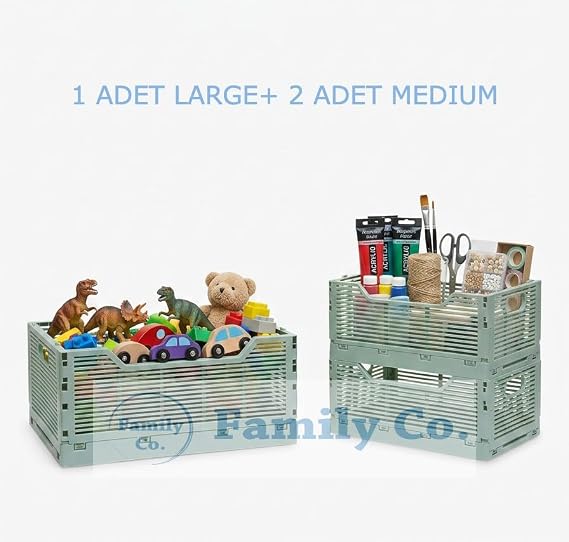 1L+2M Foldable Multi-Purpose Carrying Cases Storage Box, Plastic Stackable, Bedroom Office Bathroom Toiletries For Cosmetics (OUTDOOR GREEN)
