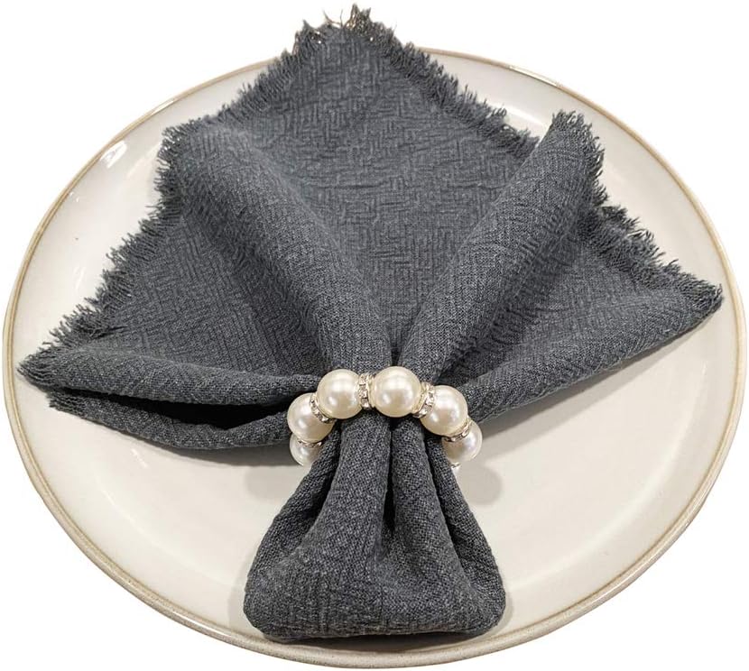 Imitation Pearl Beaded Napkin Rings Holder Set of 12,Rhinestone Serviette Rings Buckle Button for Dinner Table Decoration Parties Weddings Receptions Supplies for Everyday or Formal Decor