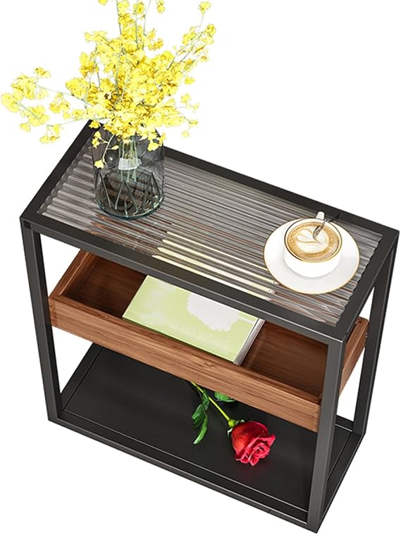 Small Console Sofa Table Night Stand Bedside Storage Shelf Cabinet Wooden Entryway Furniture for Entrance Living Room Bedroom(Brown,50 * 30 * 54CM)