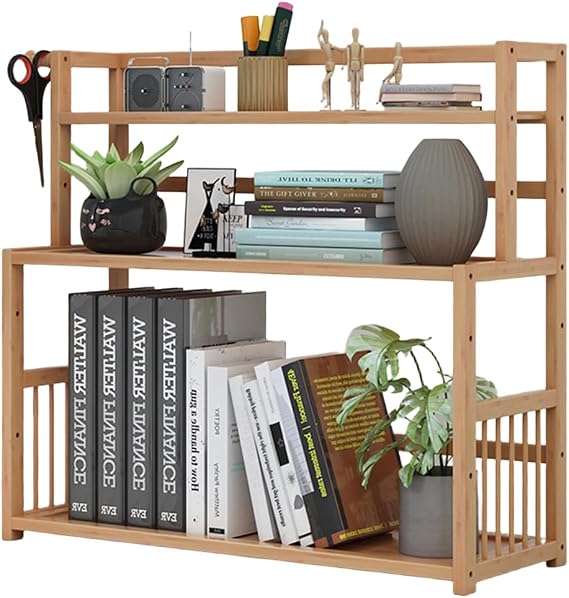 Kitchen Countertop Organizer, Spice Rack For Countertop, Bamboo Wooden Storage Shelf For Cups, Spices, Soap, Desktop Bookshelf Organization Rack For Home Office