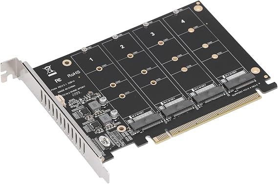 M.2 NVMe SSD to PCIE X16 Adapter, M Key M.2 PCIe x16 Controller Expansion Card, High Speed Raid Card, 4 Port SSD Array Card with Individual LED Indicator