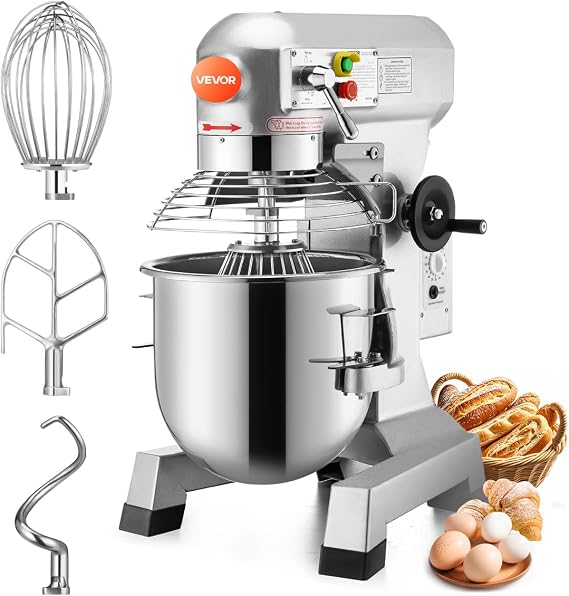 Happybuy 20Qt Commercial Food Mixer with Timing Function, Commercial Mixer 1100W Stainless Steel Bowl Heavy Duty Electric Food Mixer Commercial with 3 Speeds Adjustable, Perfect for Bakery Pizzeria