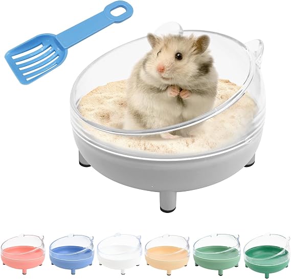 Hamster Sand Bath Container 6.5 Inch Transparent Sandbox Toilet with Sand Shovel for Dwarf Hamsters,Gerbils and Small Pets, Dust-Free Bathing with Rounded Edges (Grey)