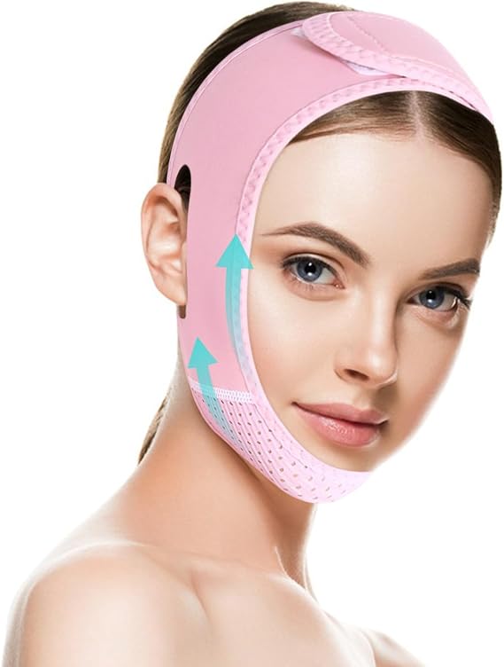 Yeahka V Line lifting Mask Facial Slimming Strap-Double Chin Reducer-Chin Up Mask Face Lifting Belt - V Shaped Slimming Face Mask Chin & Men(PINK)