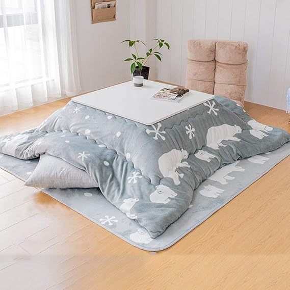 Heated Coffee Table, Table Kotatsu Japanese Stove Table, White Heating Table for Tatami Bed, 4PCS Set Include Table Blanket/Pad/Heater/Wood Table