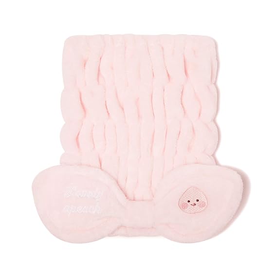 KAKAO FRIENDS Official- Lovely Apeach Ribbon Hair Turban, Bath Wrap (Pink)