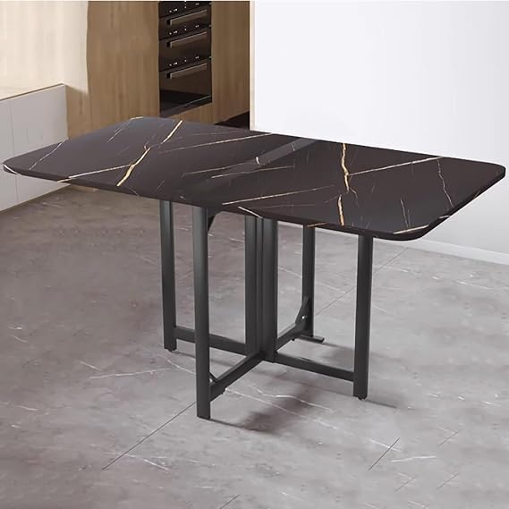 Drop Leaf Dining Table with Adjustable Foot Pads,Mobile Folding Dining Table with Metal Frame, Extendable Drop Leaf Tables,Multifunction Expandable Tables(Black,120cm)