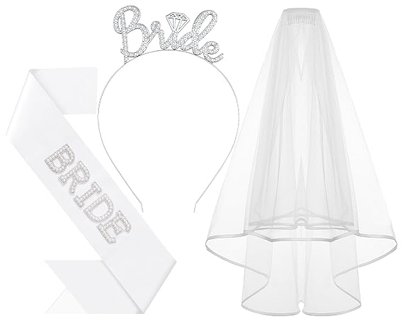 3Pcs Bride to Be Headband with Sash and Veil for Bachelorette Party