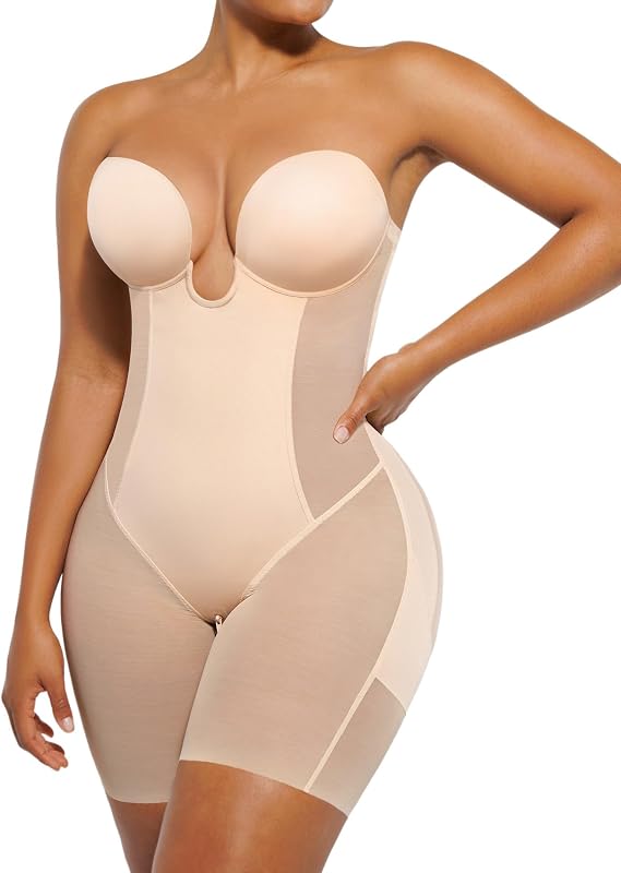 SHAPELLX Strapless Shapewear for Women Deep Plunge Tummy Control Bodysuit