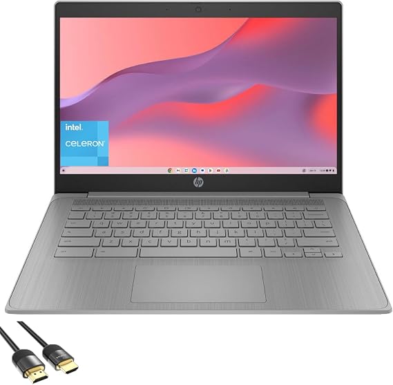 HP Chromebook Laptop for Business and Student, 14" HD Anti-Glare Display, Intel Celeron N4120 (Up to 2.60 GHz), 4GB RAM, 64GB eMMC, Webcam, Long Battery Life, USB-C, HDMI, PDG HDMI Cable, Chrome OS