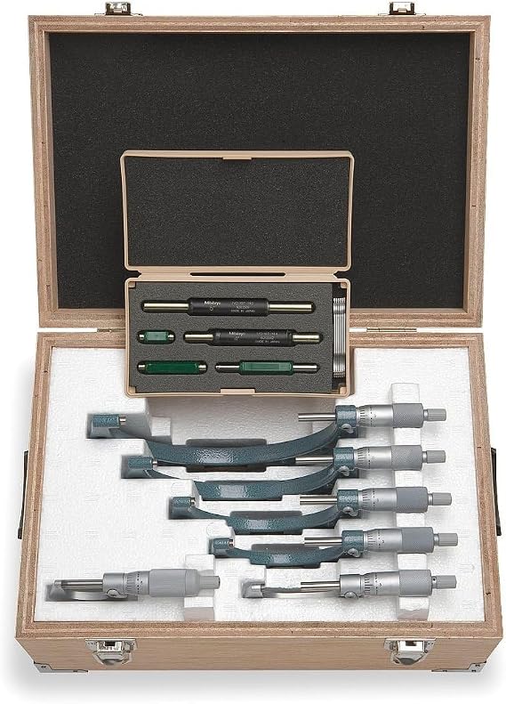 Mitutoyo 103-907-40 Outside Micrometer Set with Standards, 0-6" Range, 0.0001" Resolution, 6 Pieces