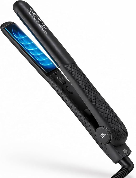Herstyler Superstyler Onyx Ceramic Flat Iron - Travel Friendly - 1.25 inch | Dual Voltage Hair Straightener - with Negative Ion Technology - Heats Up to 500 F - Swivel Cord - Temperature Control - Black