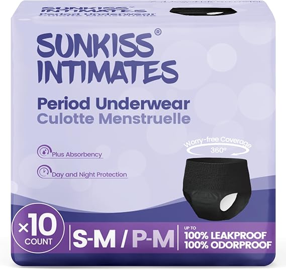 Disposable Period Underwear, Heavy Flow, S/M, Black, 10Ct | Maximum Absorbency, Heavy Flow Period Underwear, Postpartum Essentials, Leak Protection, Soft Comfort Fit, Low Rise Design