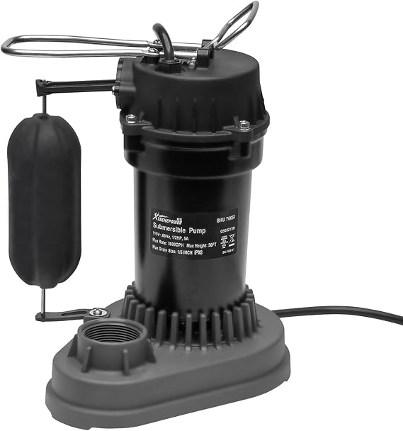 XtremepowerUS Automatic 1/2HP 3800GPH Submersible Sump Pump Aluminum Alloy with Integrated Vertical Float Switch 10 ft Cord, 115 Volt