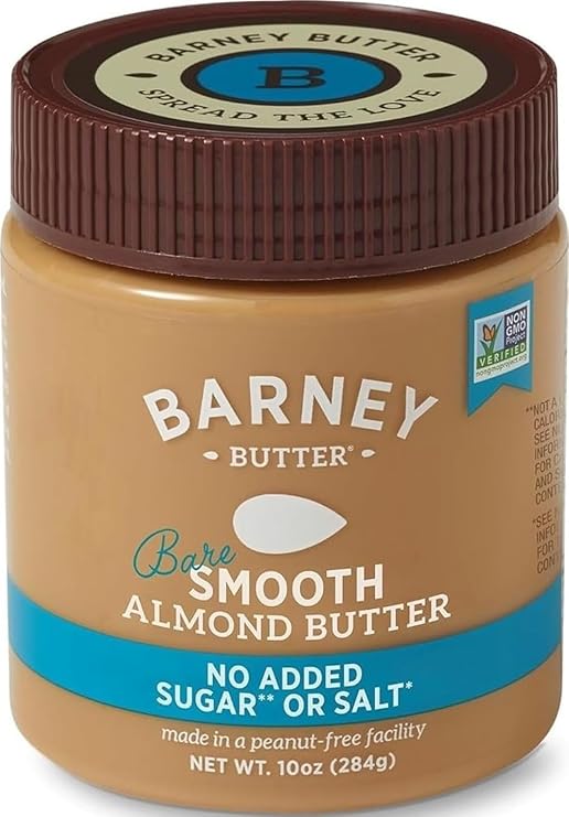 Barney Butter Almond Butter, Bare Smooth, 10 Ounce Jar, No Added Sugar or Salt, Skin-Free Almonds, No Stir, Non-GMO, Gluten Free, Keto, Paleo, Vegan