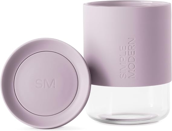 Simple Modern Glass Coffee Mug with 360 Lid | 12oz | Lavender