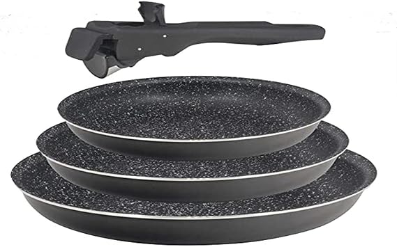 Bergner Black Edition Frying Pan Set 2 Pans Made of Pressed Aluminium 24 and 28 cm with Ergonomic Interchangeable Handle Suitable for All Hob Types