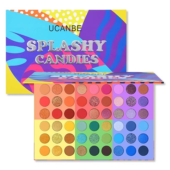 UCANBE 54 Colors Splashy Candies Eyeshadow Palette, Highly Pigmented Matte Shimmer Soft Creamy Glitter Rainbow Bright Powder Eye Shadow Blendable Waterproof Long Lasting Makeup Pallet