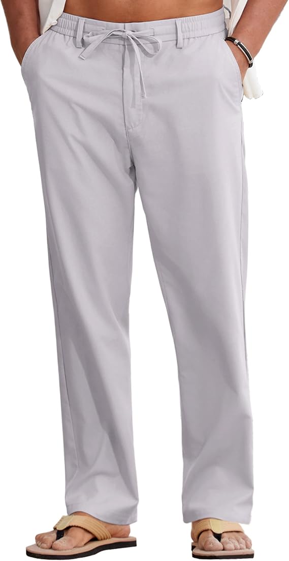 COOFANDY Mens Cotton Linen Pants Casual Lightweight Summer Beach Dress Pant