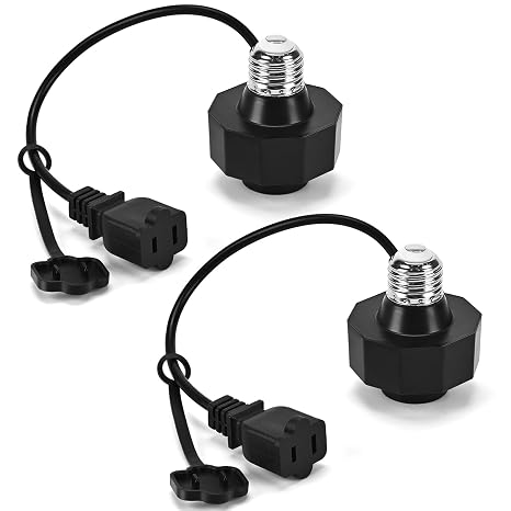 Light Socket Outlet Adapter E26 Light Bulb to Outlet Socket Converter Light Bulb Plug Adapter for Porch Light Socket,Camera,Garage Light 2-Pack