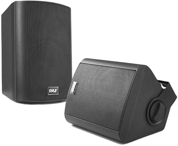 Pyle 6.5-Inch Wall Mount Waterproof Bluetooth Speaker System Indoor/Outdoor Audio Pair with Built-in Digital Amplifier, Weather-Resistant Housing, High-Power Sound, Easy Installation (Black)