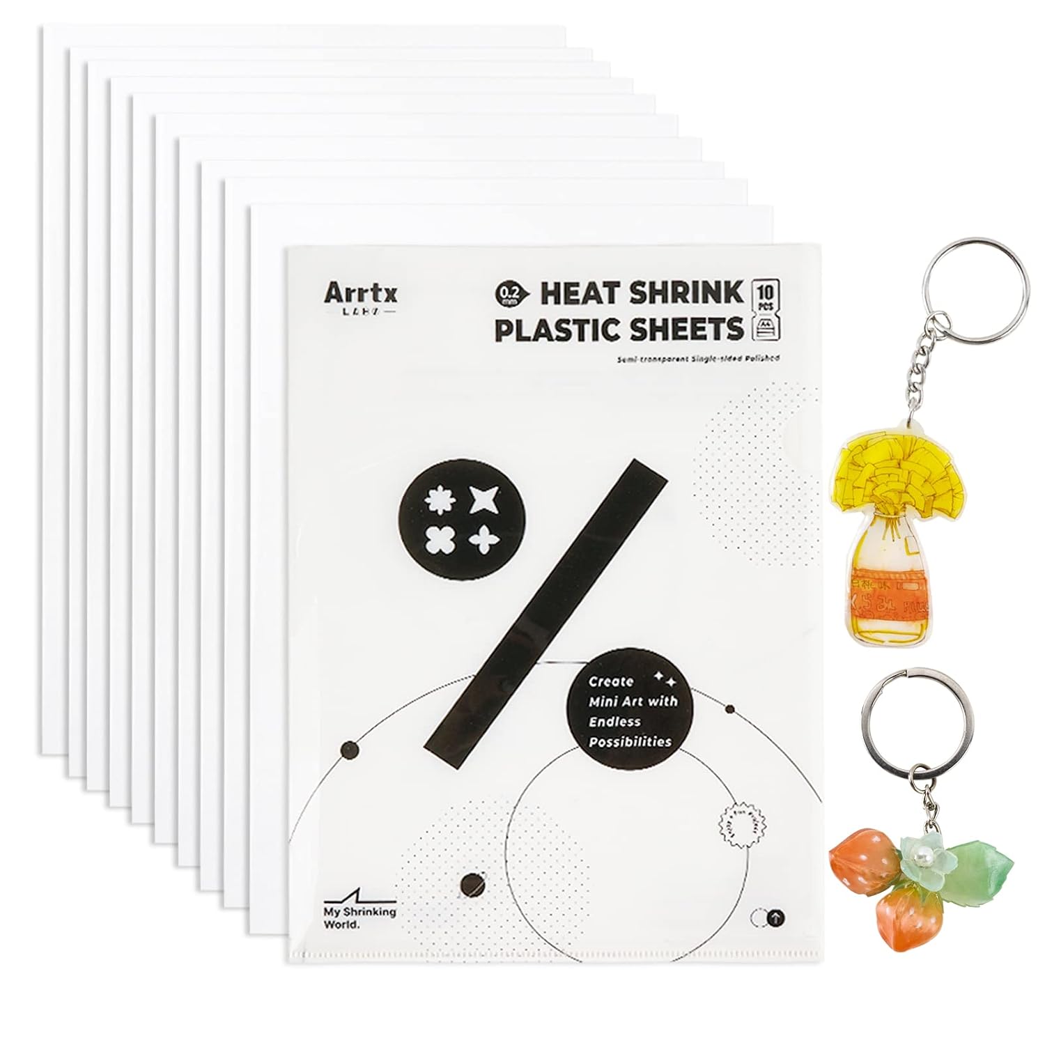Arrtx Labo 10 Pieces Heat Shrink Plastic Sheets, 8.27  11.69 inches, 21  29.7cm, 0.2mm, Semi-Transparent, Single-Sided Polished, Printable, Suitable for Kids Creative Craft, DIY, Artists, Amateur