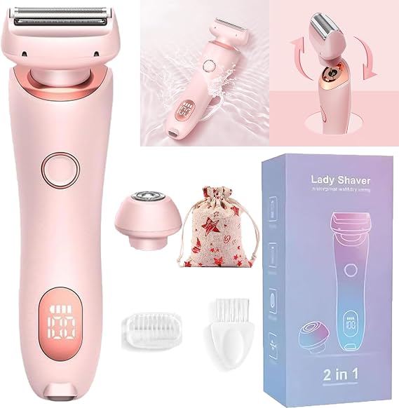 Shaver Women, Comfort 2 in 1 Electric Lady for Women, Women's Double Head, Electric Portable Trimmer for Smooth Skin (Pink)