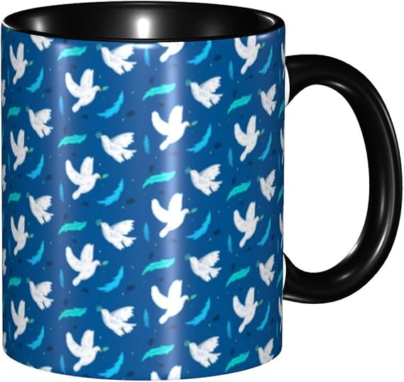 Peace Day Dove Blue Pattern Tea Cup Durable Tea Mugs Cute Coffee Mug for Office Cappuccino Latte 330Ml