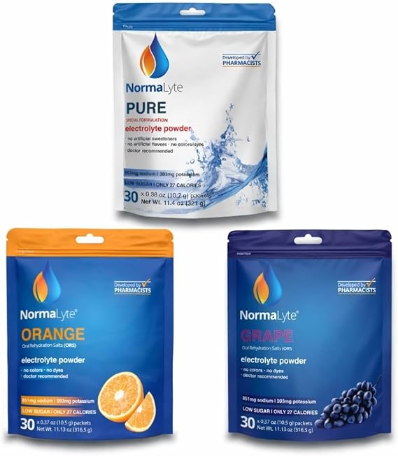 NormaLyte Electrolyte Sticks Pack of 3 - Pure, Grape & Orange