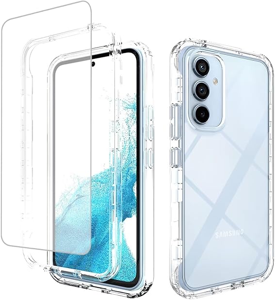 Case for Galaxy A54 5G Case, for Samsung A54 5G SM-A546U with Tempered Glass Screen Protector, Soft 360 Full Body Shockproof Hybrid Crystal Clear Case Cover for Samsung Galaxy A54 5G Clear