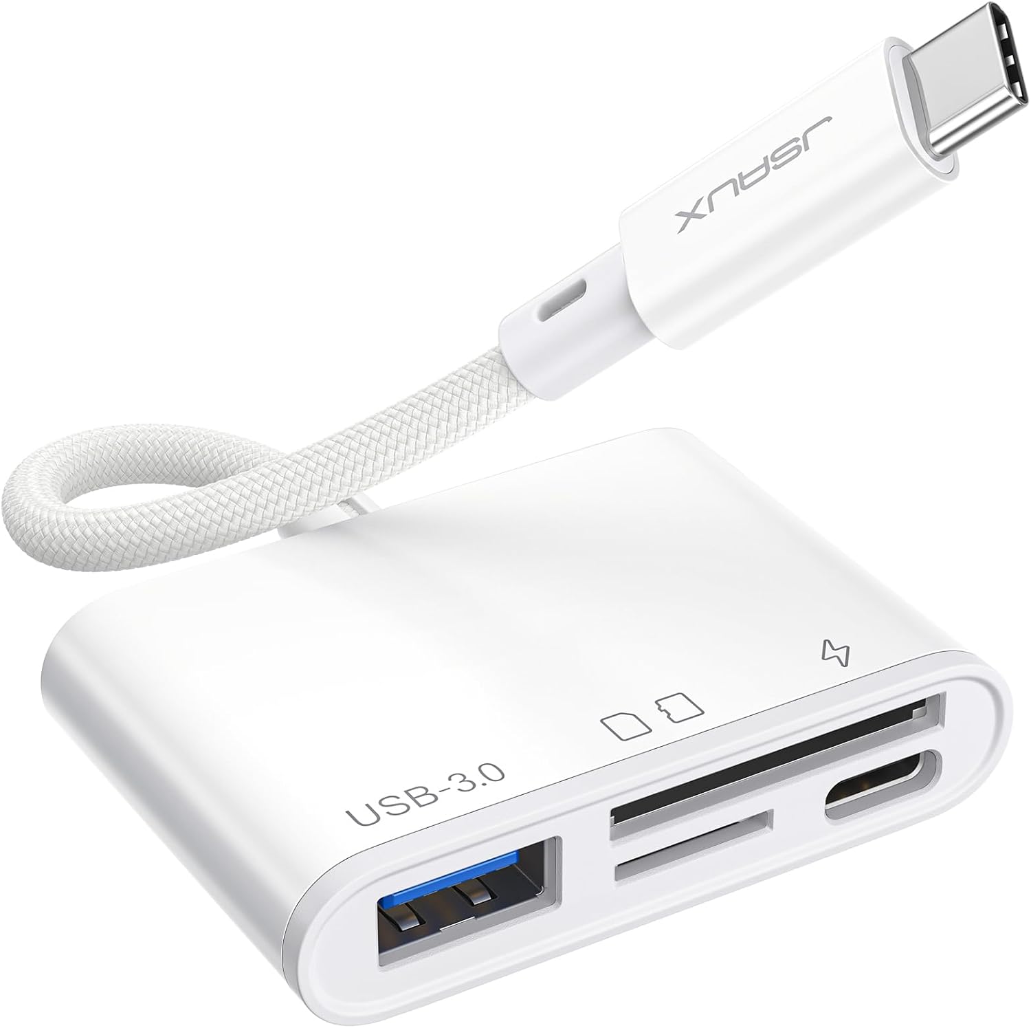 4-in-1 USB C SD Card Reader with USB 3.0 Port & Charging Port | JSAUX Type C to Micro SD Memory Card Reader | Compatible with iPhone 16Pro MaxProPlus,iPad Pro,MacBook ProAir,Galaxy S8 to S24-White